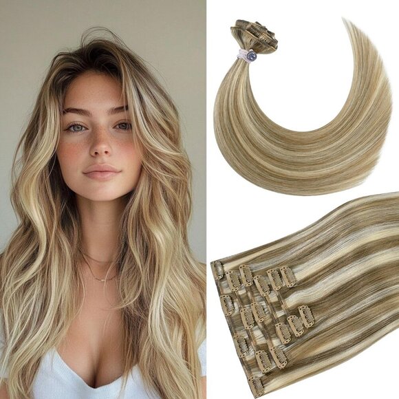 Other - Blonde Hair Extensions Real Human Hair Clip in Human Hair for Women Straight Gol